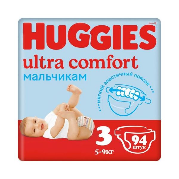 Подгузники Huggies Ultra Comfort 3 5-9 кг, размер 3, 94 шт.